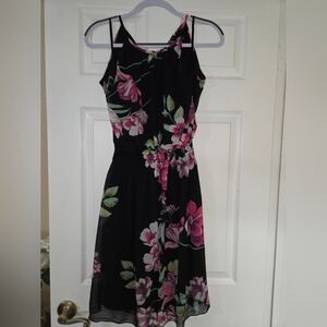 Enfocus Studio Black Dress with Pink Floral Design
